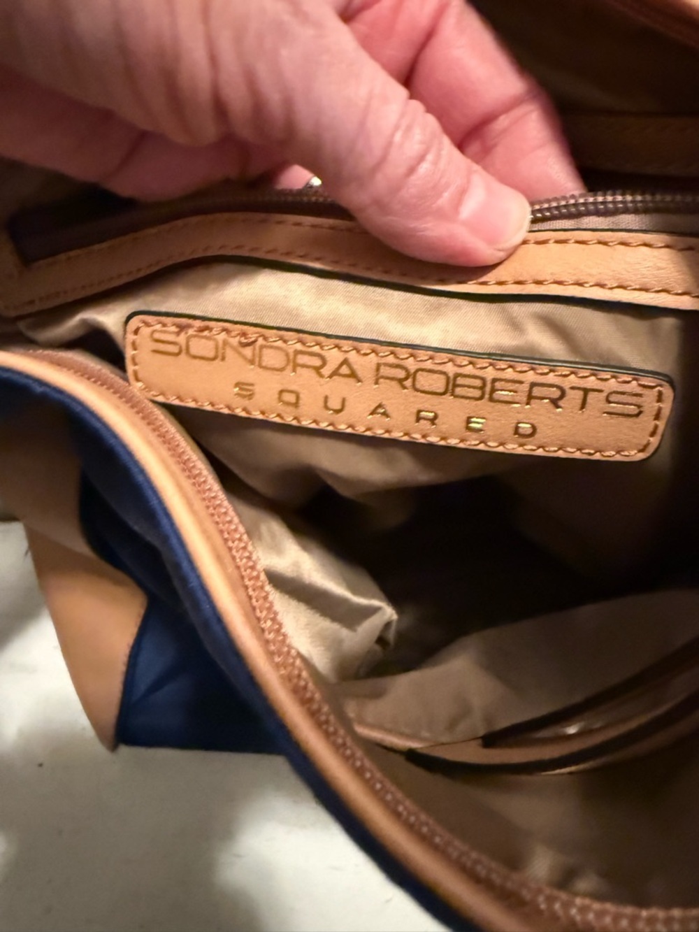 Sondra Roberts Navy Crossbody Hobo with Tan Trim and Tassel NWOT - Picture 7 of 7